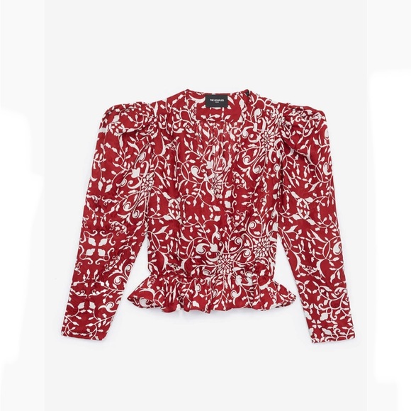 The Kooples Tops - The Kooples Red and White Floral Print Puff-Sleeve Blouse